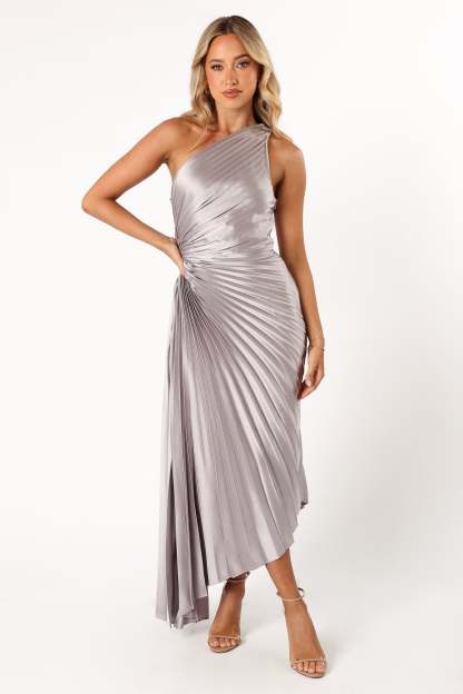 Kleo One Shoulder Maxi Dress - Silver-Sunny Prom