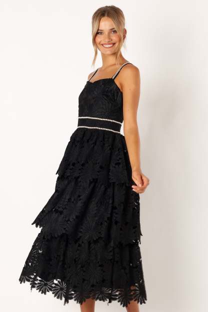 Knox Tiered Midi Dress - Black-Sunny Prom
