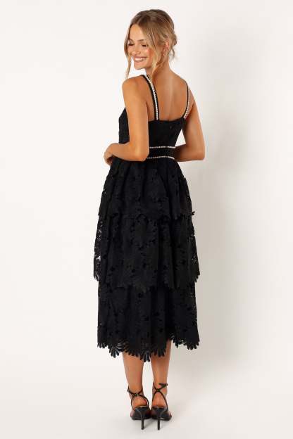 Knox Tiered Midi Dress - Black-Sunny Prom