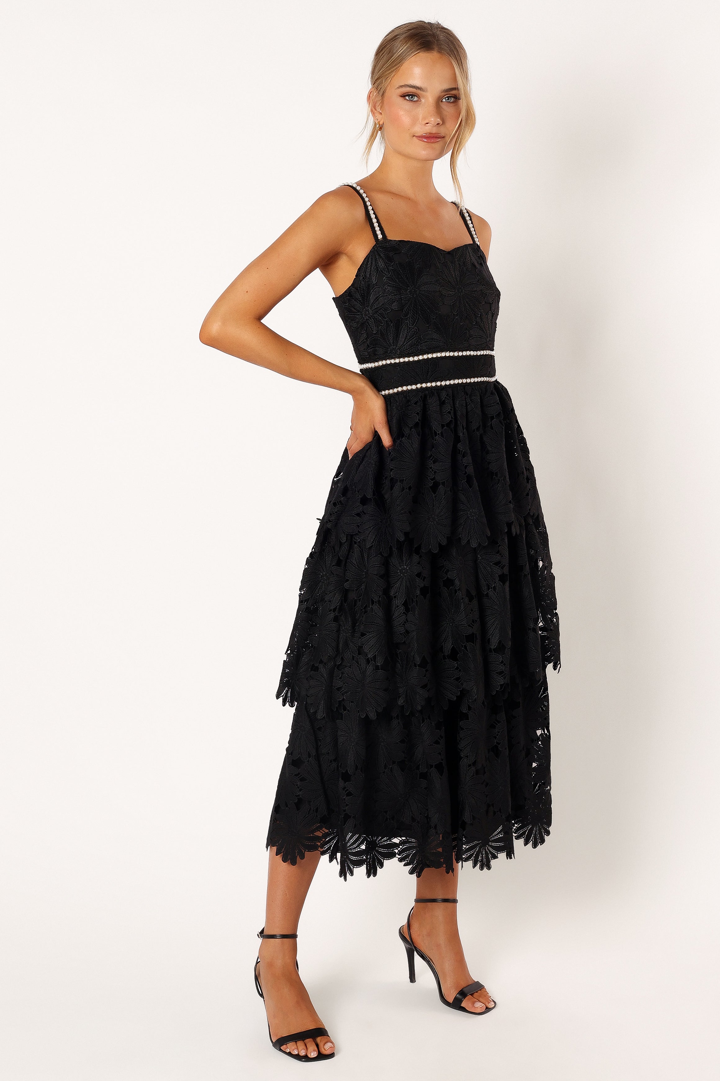 Knox Tiered Midi Dress - Black-Sunny Prom