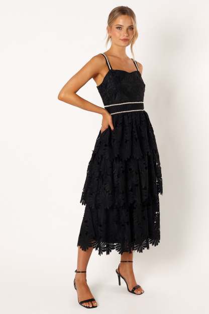 Knox Tiered Midi Dress - Black-Sunny Prom