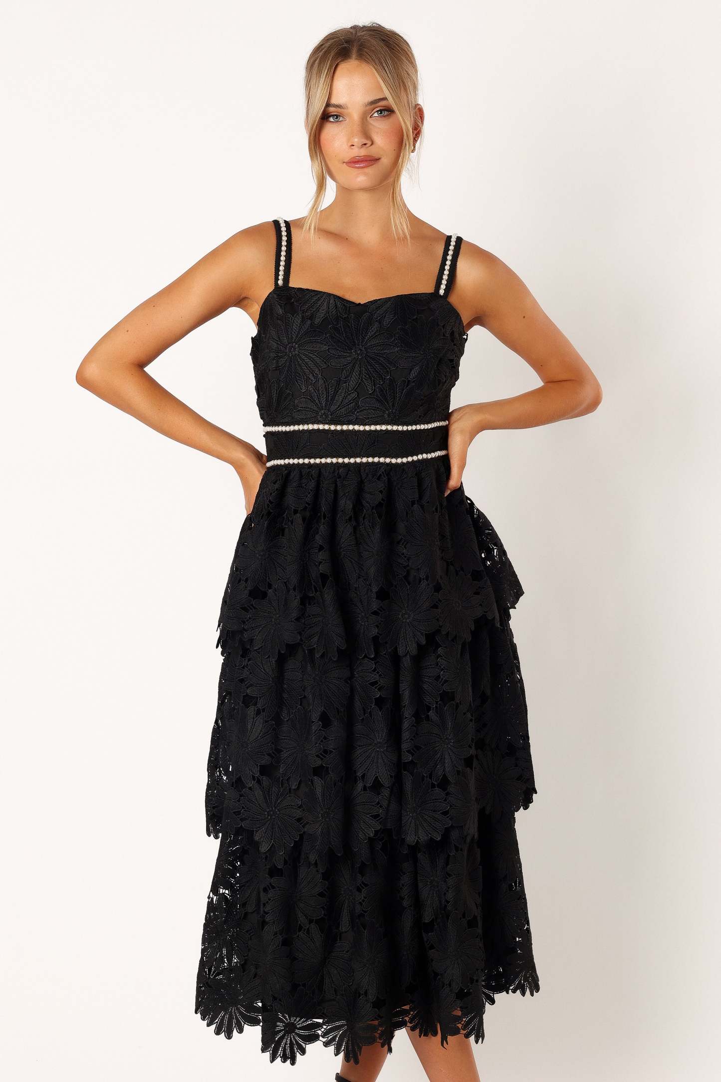 Knox Tiered Midi Dress - Black-Sunny Prom
