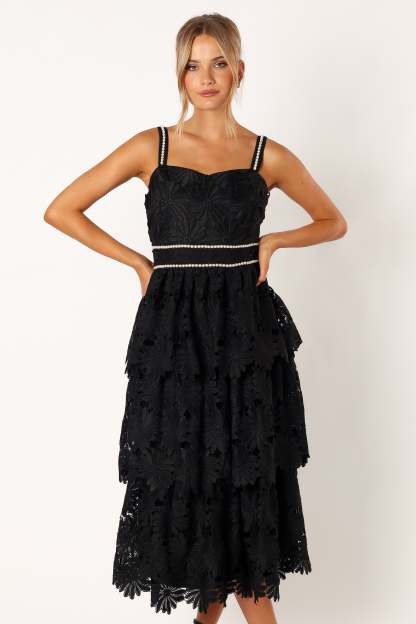 Knox Tiered Midi Dress - Black-Sunny Prom