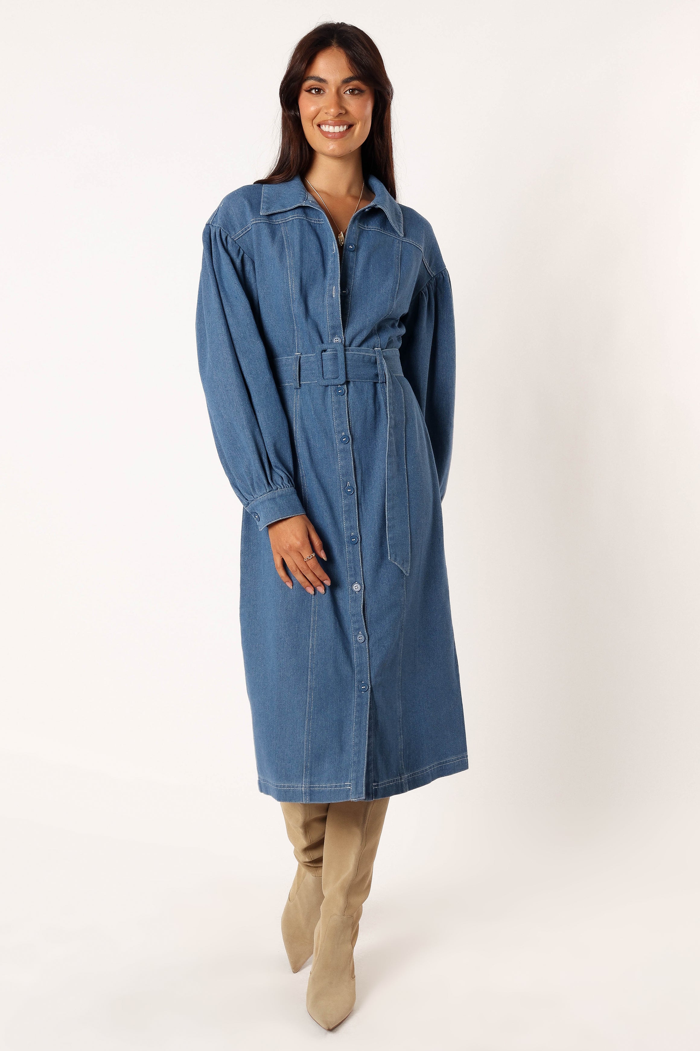 Kocoa Long Sleeve Midi Dress - Denim-Sunny Prom