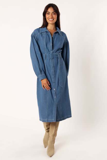 Kocoa Long Sleeve Midi Dress - Denim-Sunny Prom