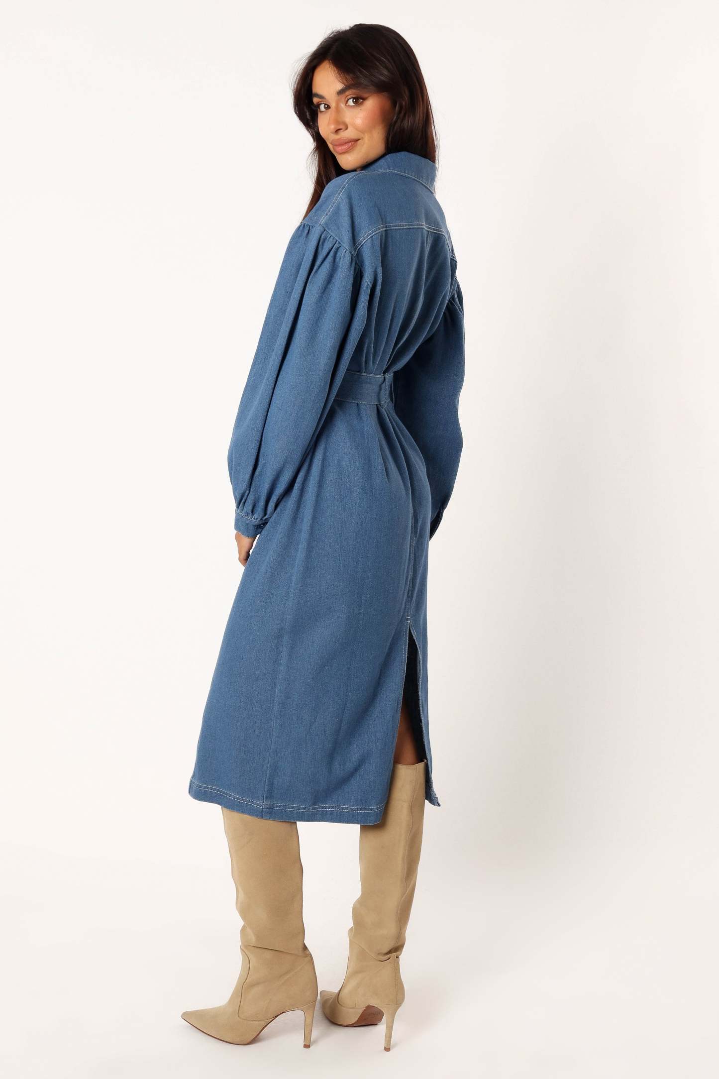Kocoa Long Sleeve Midi Dress - Denim-Sunny Prom