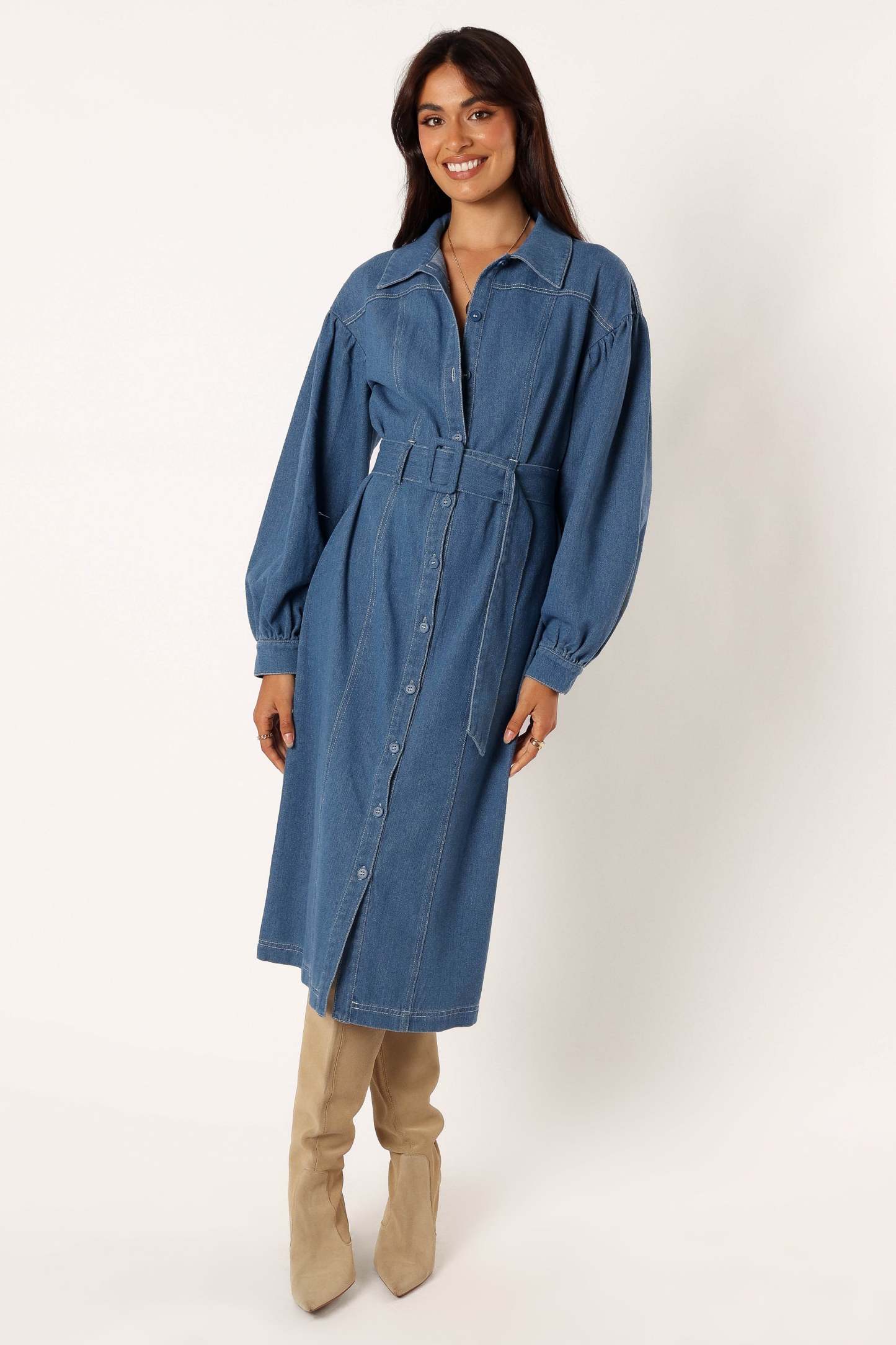 Kocoa Long Sleeve Midi Dress - Denim-Sunny Prom