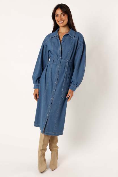 Kocoa Long Sleeve Midi Dress - Denim-Sunny Prom