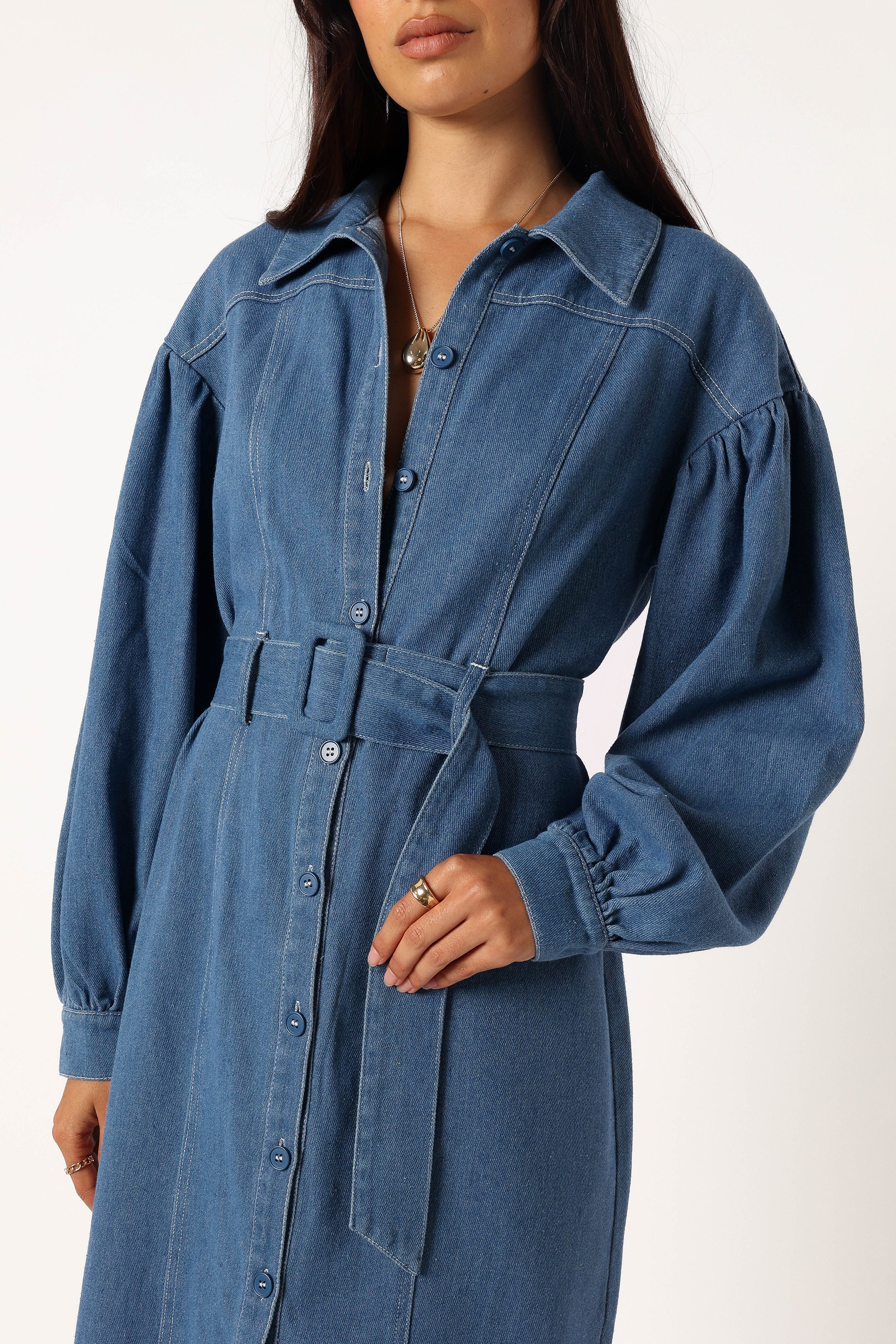 Kocoa Long Sleeve Midi Dress - Denim-Sunny Prom