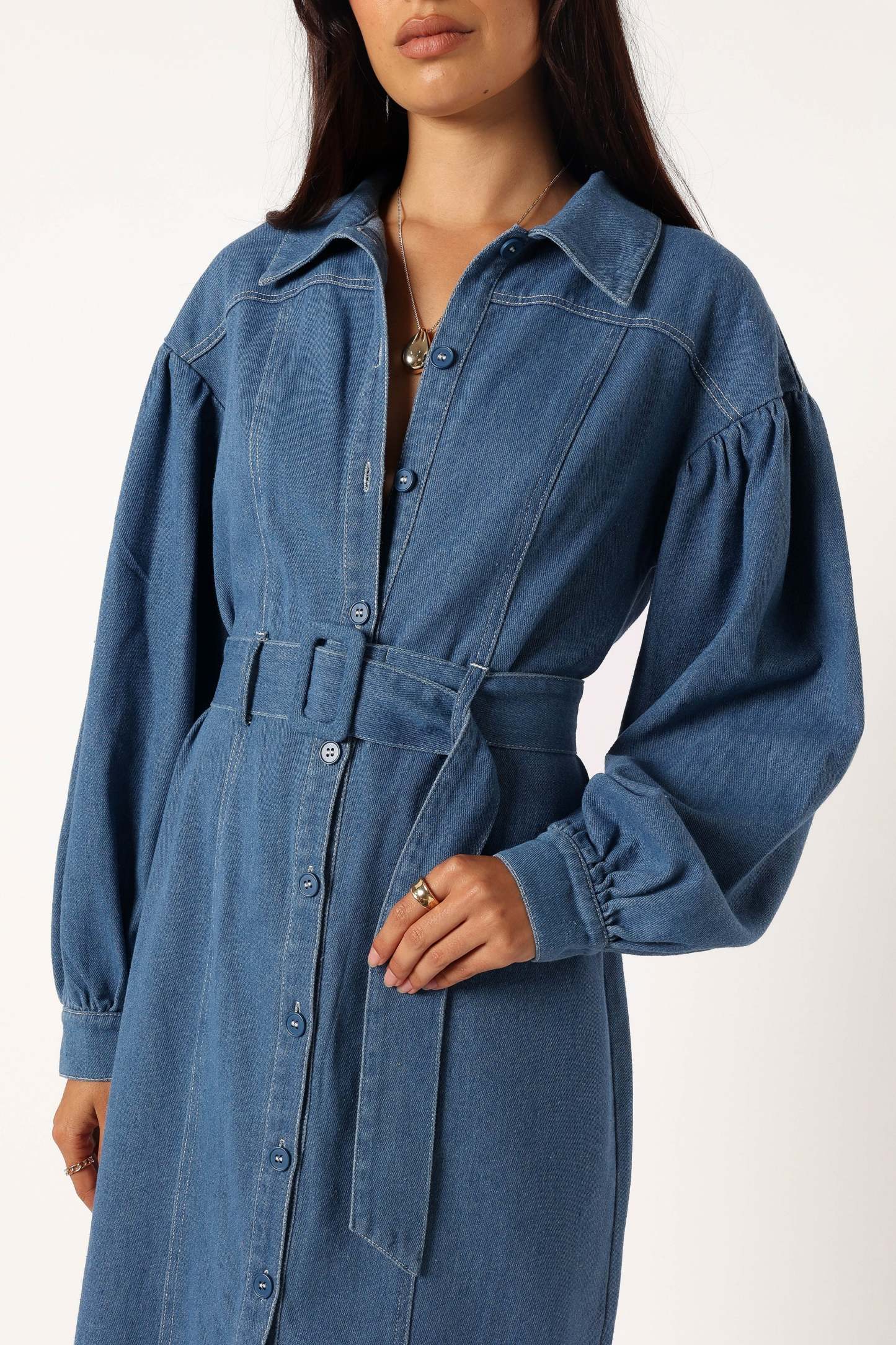 Kocoa Long Sleeve Midi Dress - Denim-Sunny Prom