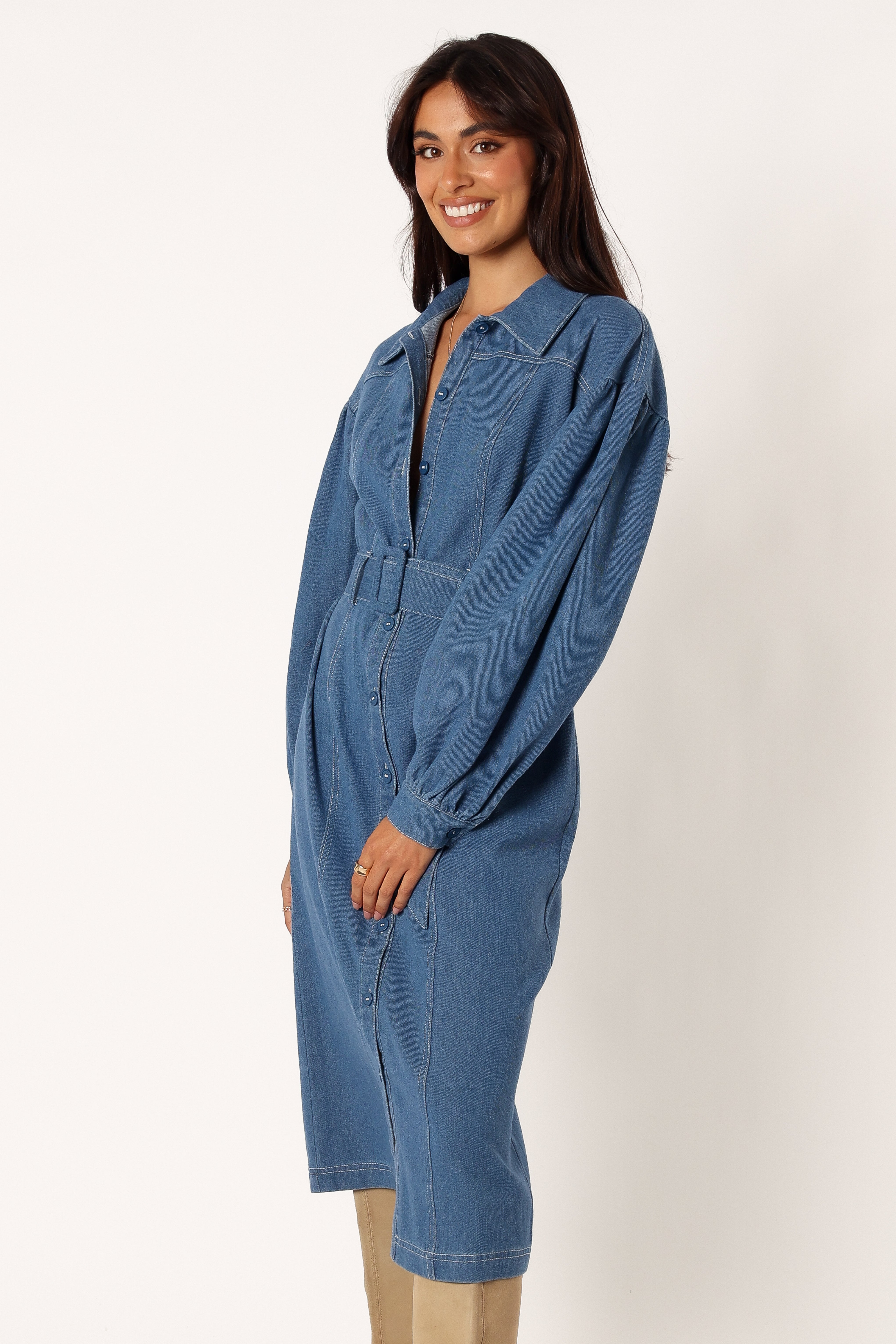 Kocoa Long Sleeve Midi Dress - Denim-Sunny Prom