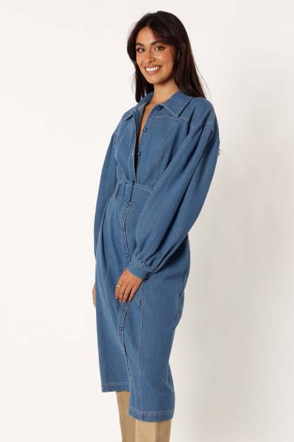 Kocoa Long Sleeve Midi Dress - Denim-Sunny Prom