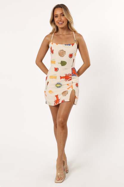 Lara Tie Back Mini Dress - Cream Multi-Sunny Prom