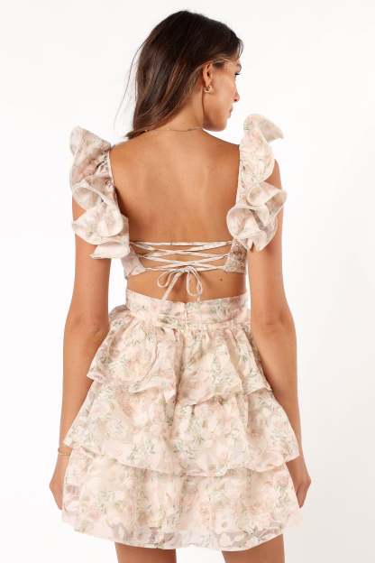 Leanna Tiered Mini Dress - Rose Floral-Sunny Prom