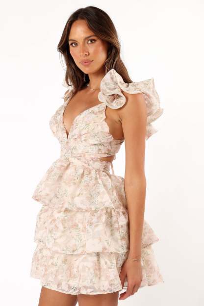 Leanna Tiered Mini Dress - Rose Floral-Sunny Prom