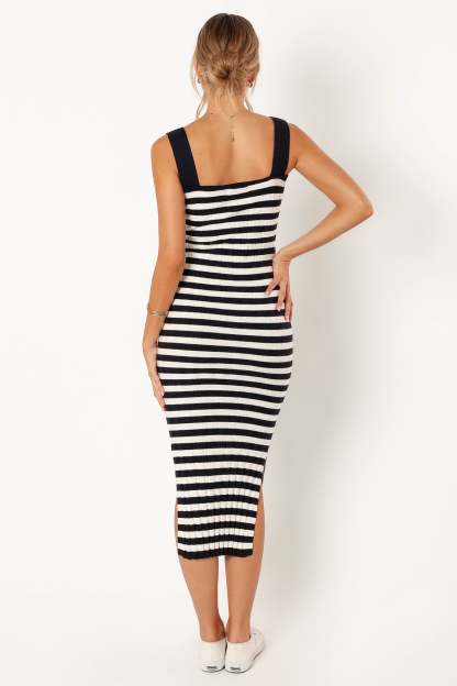 Ledger Midi Dress - Navy Stripe-Sunny Prom