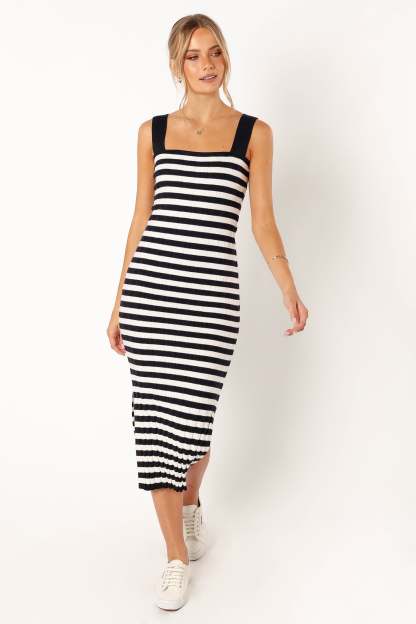 Ledger Midi Dress - Navy Stripe-Sunny Prom