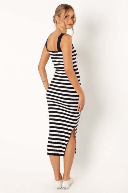 Ledger Midi Dress - Navy Stripe-Sunny Prom