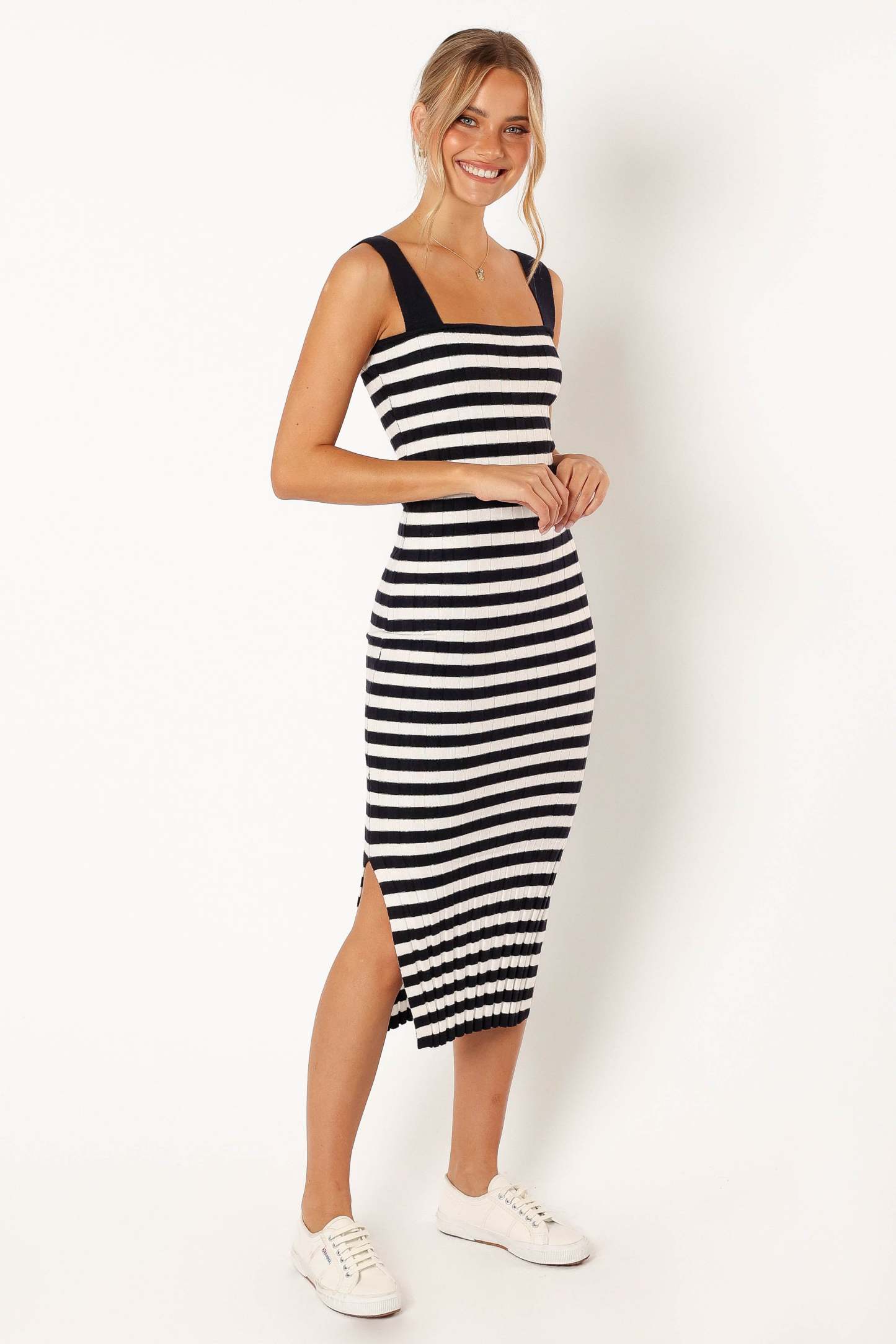 Ledger Midi Dress - Navy Stripe-Sunny Prom