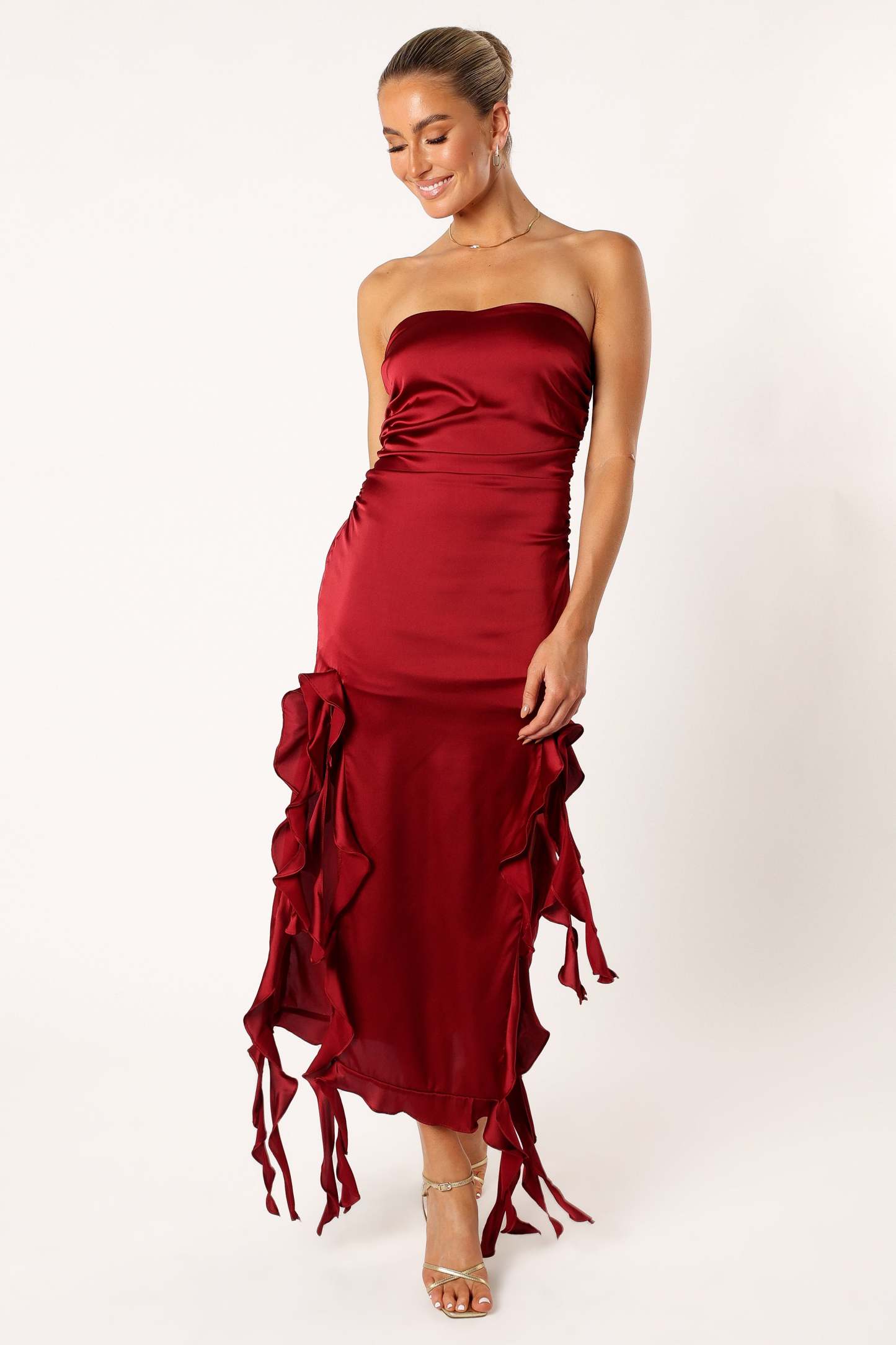 Lee Strapless Midi Dress - Wine-Sunny Prom