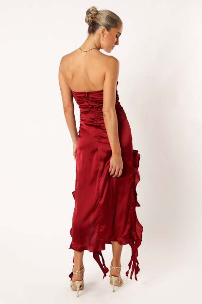 Lee Strapless Midi Dress - Wine-Sunny Prom