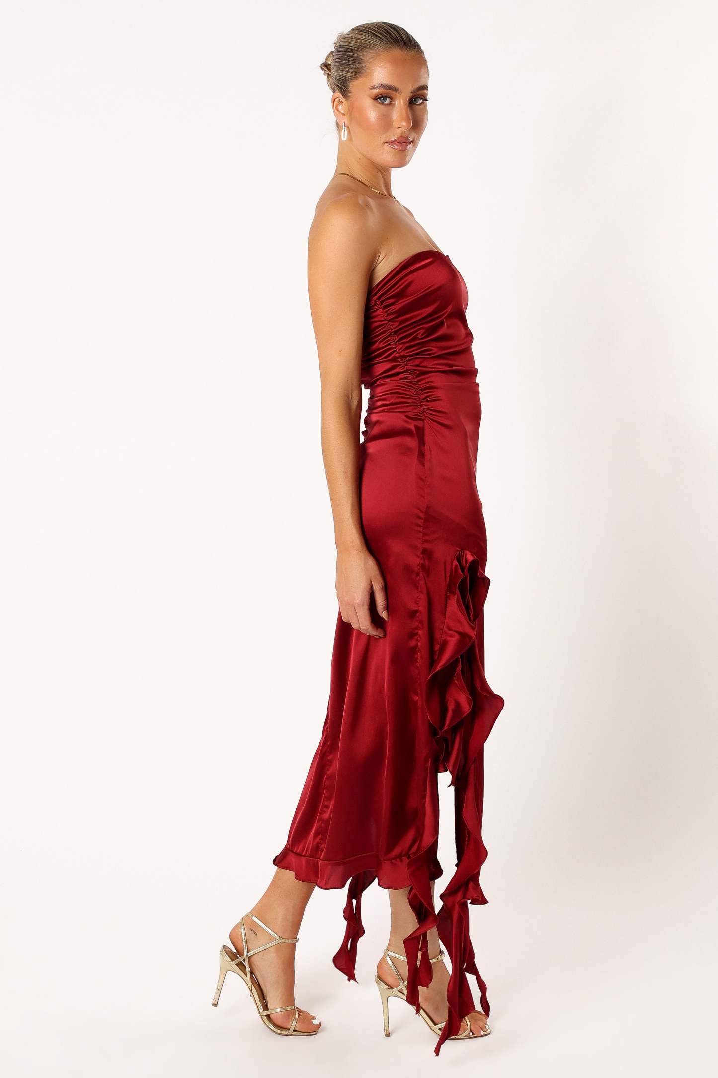 Lee Strapless Midi Dress - Wine-Sunny Prom