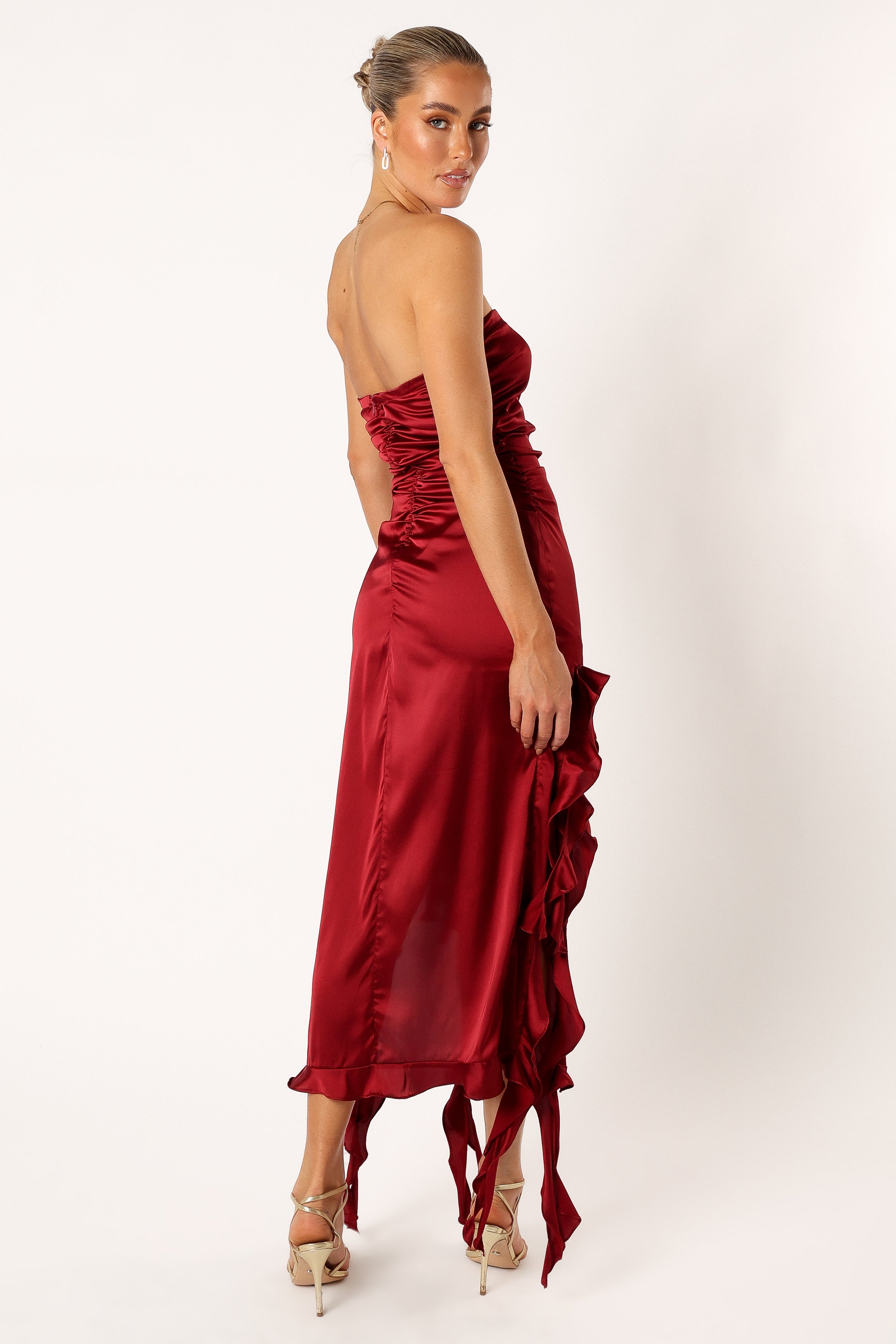 Lee Strapless Midi Dress - Wine-Sunny Prom
