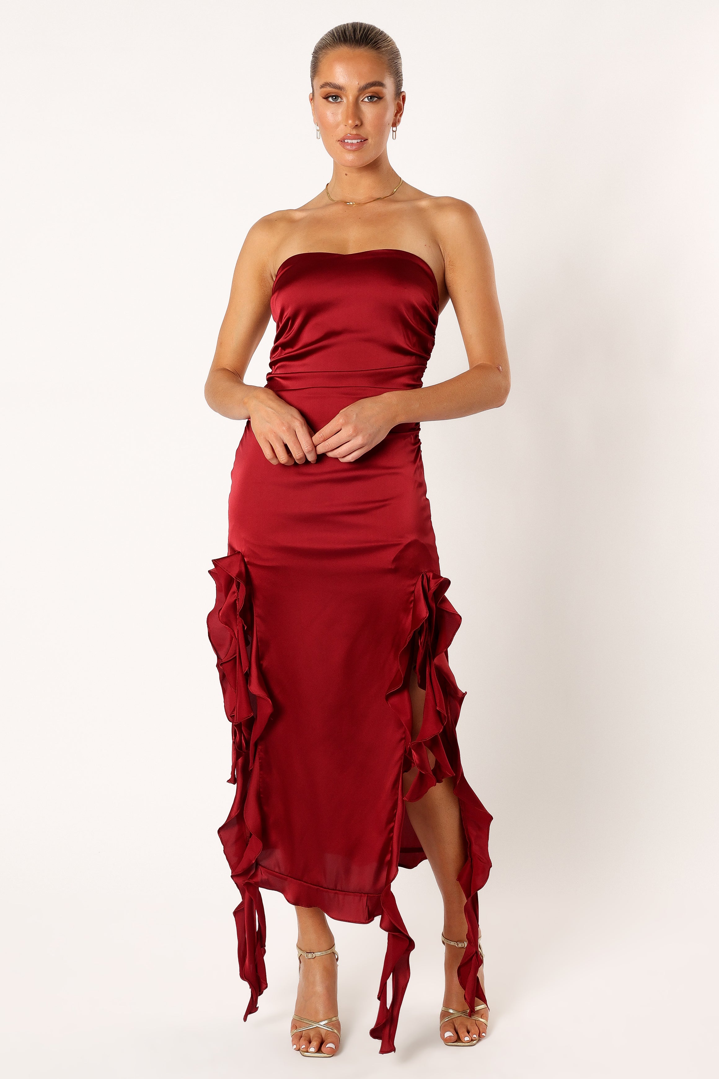 Lee Strapless Midi Dress - Wine-Sunny Prom