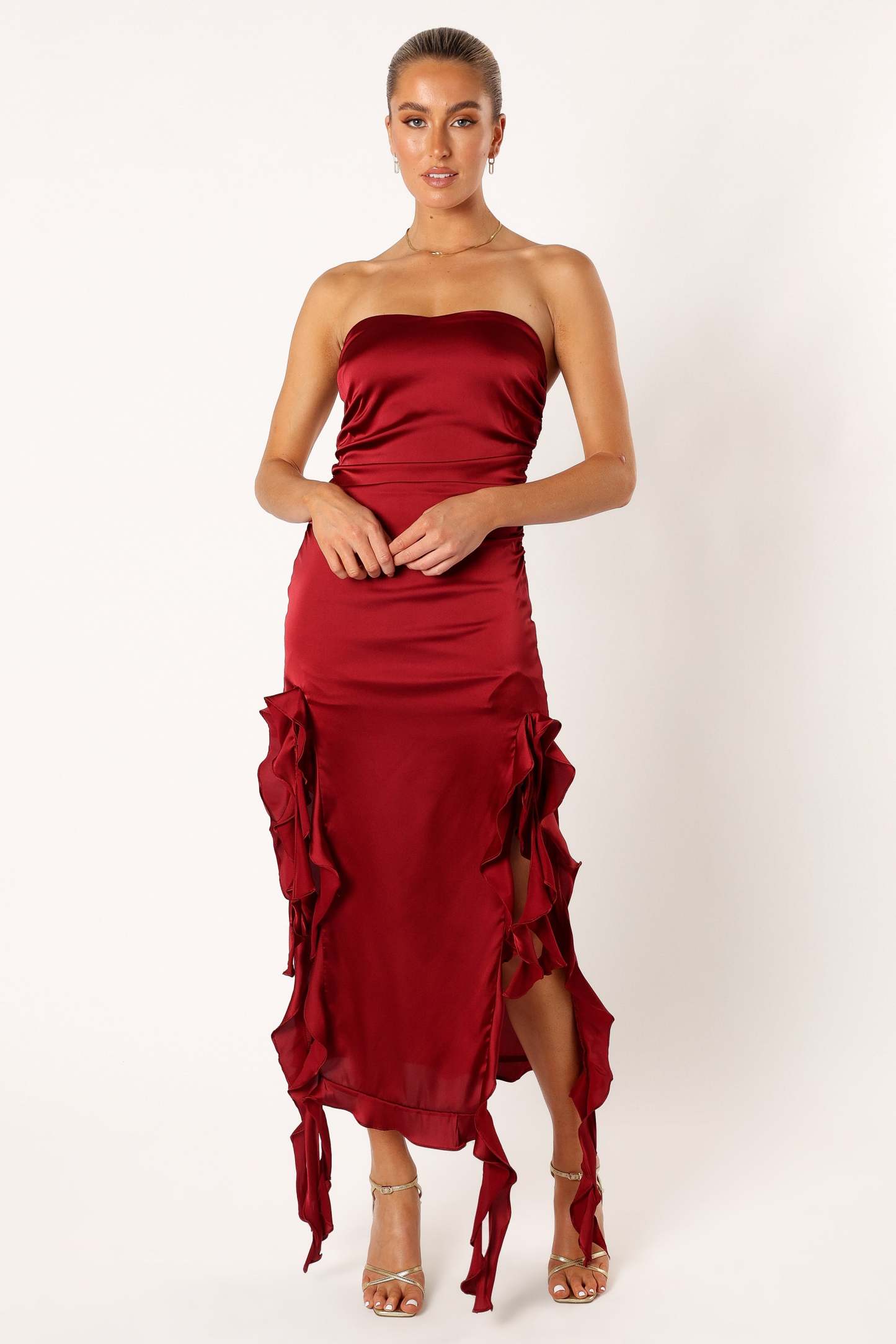 Lee Strapless Midi Dress - Wine-Sunny Prom