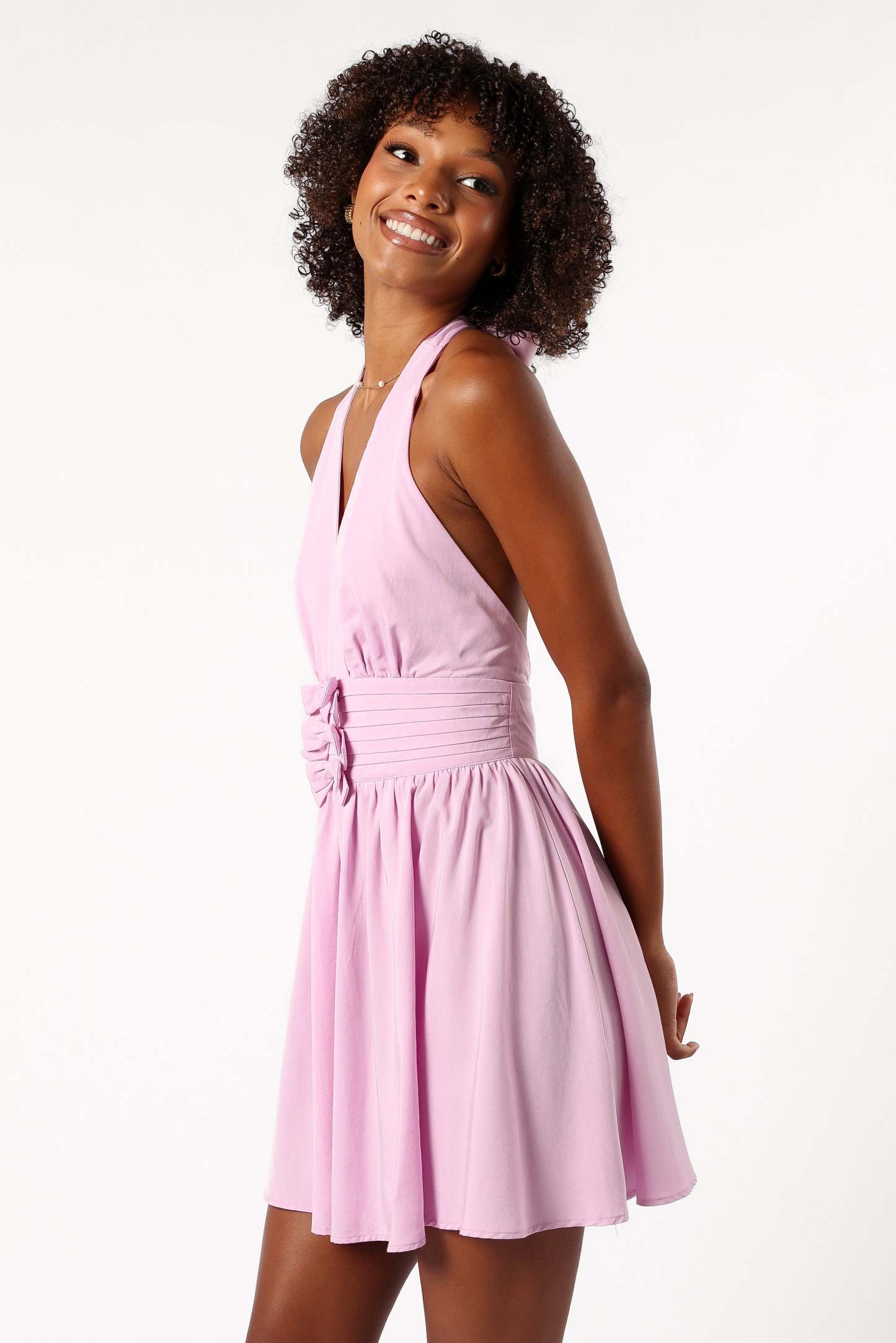 Leigh Halterneck Mini Dress - Lavender-Sunny Prom