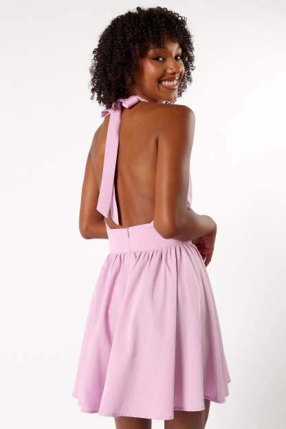 Leigh Halterneck Mini Dress - Lavender-Sunny Prom