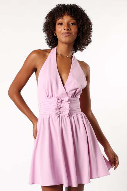 Leigh Halterneck Mini Dress - Lavender-Sunny Prom