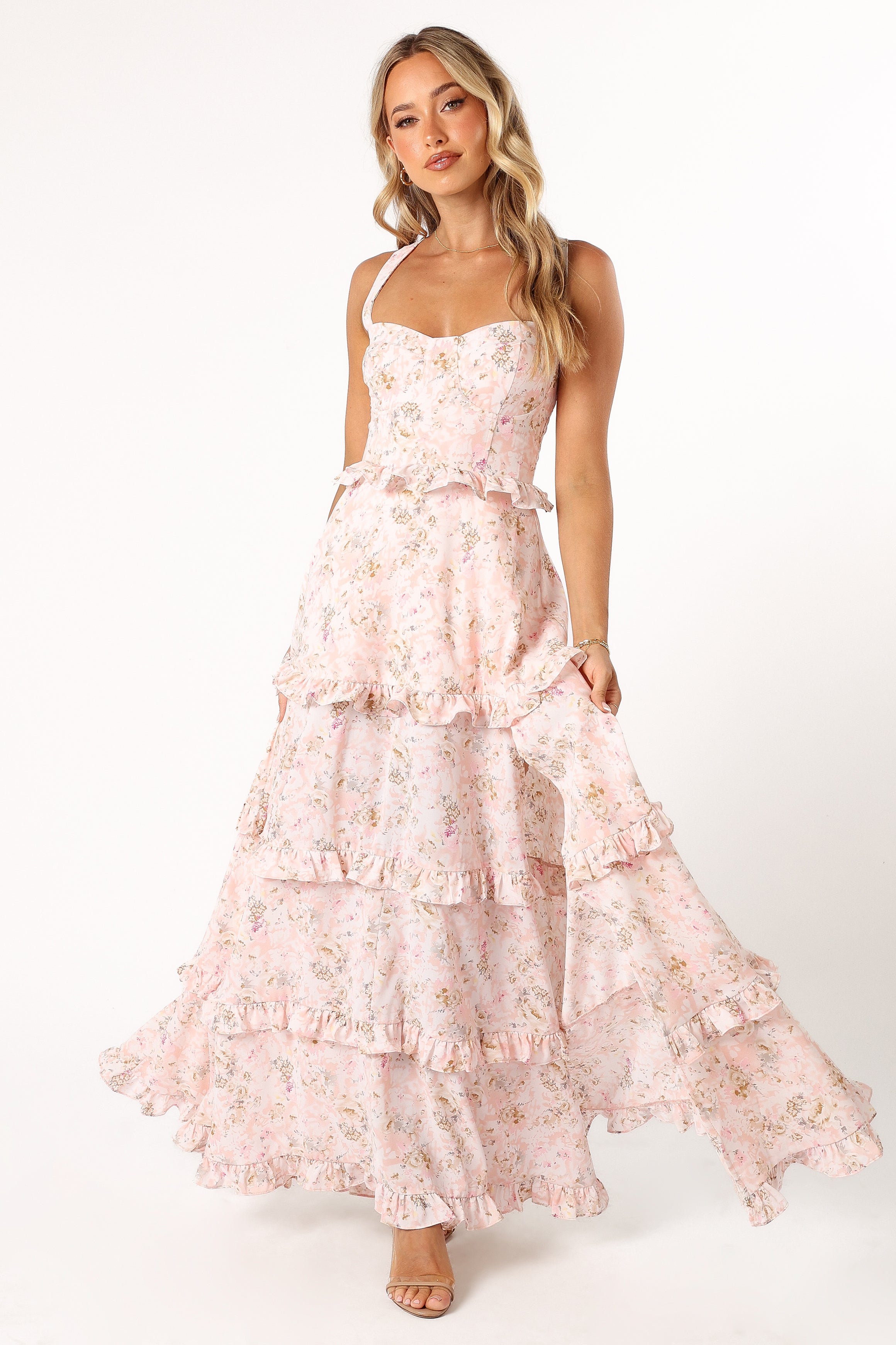 Lillee Tiered Maxi Dress - Pink Floral-Sunny Prom