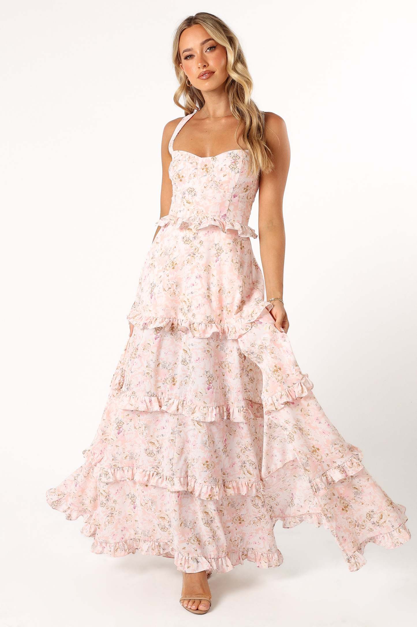Lillee Tiered Maxi Dress - Pink Floral-Sunny Prom