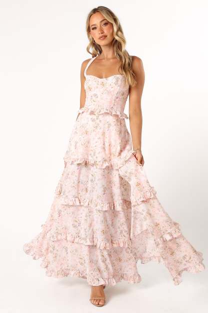 Lillee Tiered Maxi Dress - Pink Floral-Sunny Prom