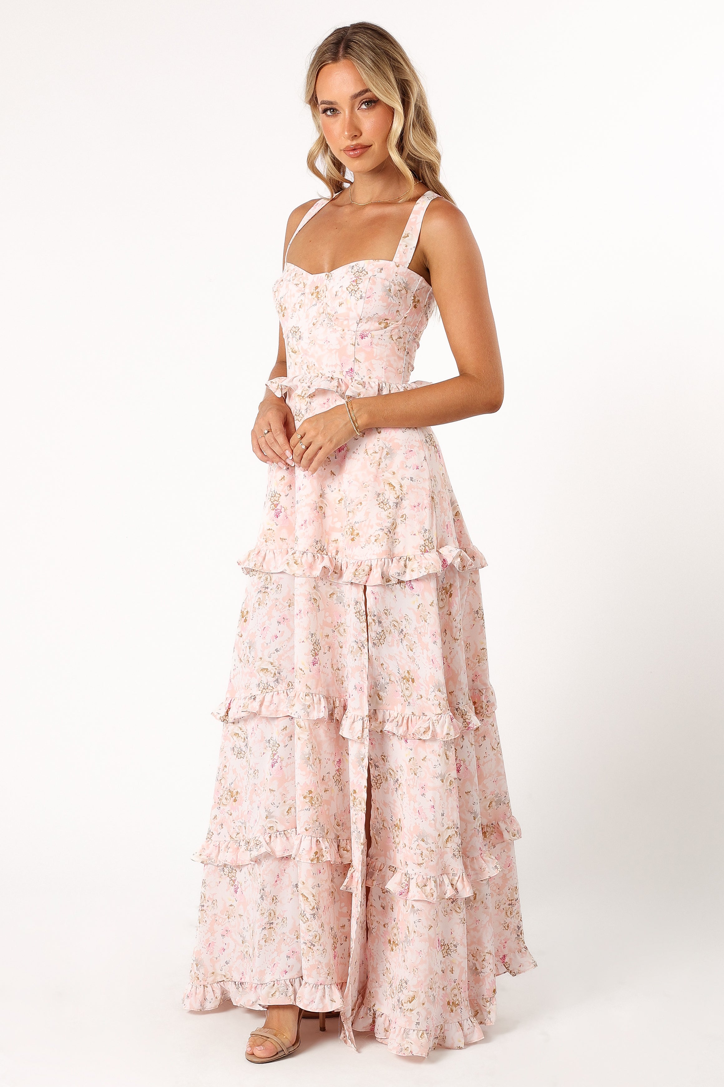 Lillee Tiered Maxi Dress - Pink Floral-Sunny Prom