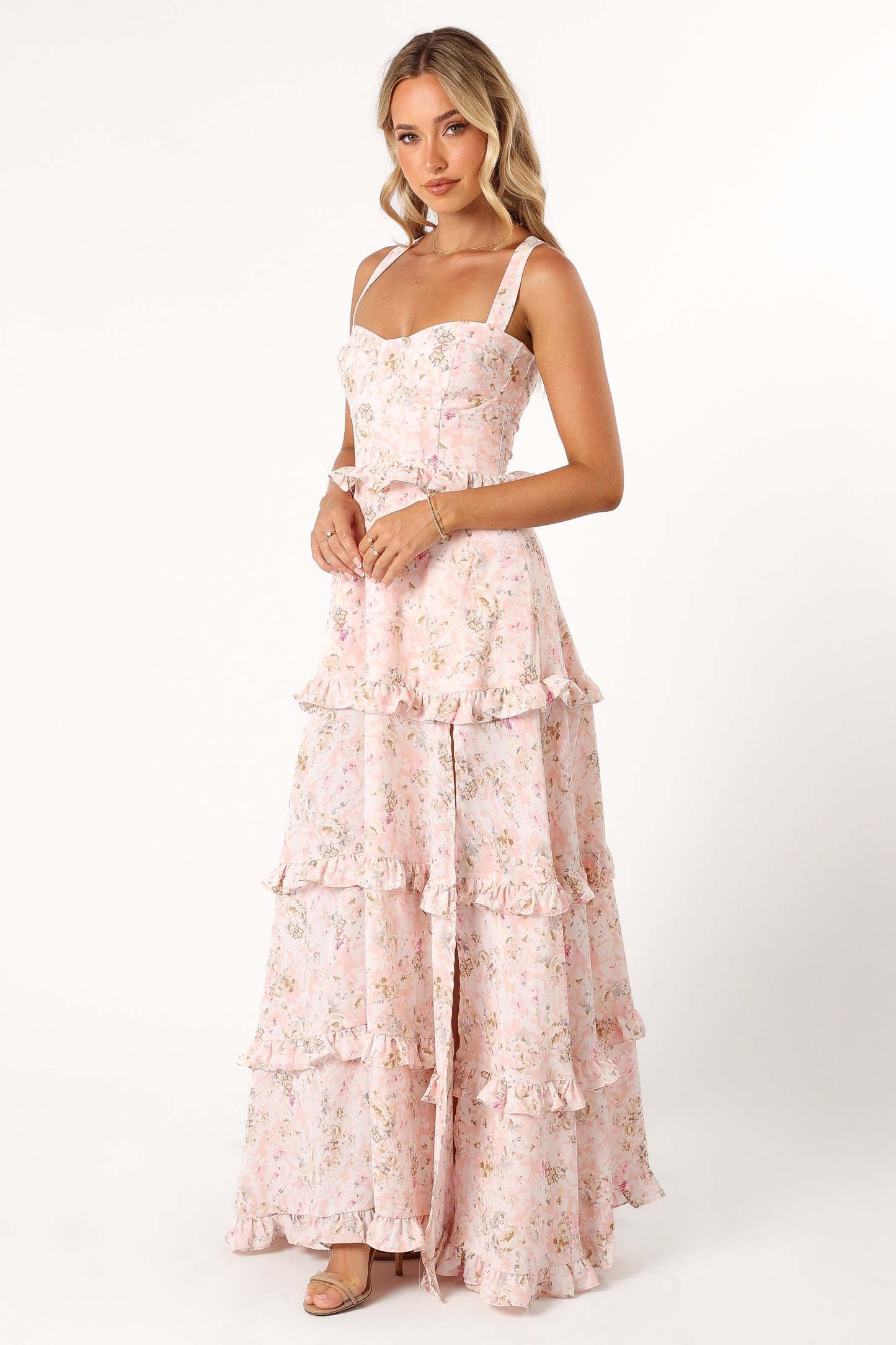 Lillee Tiered Maxi Dress - Pink Floral-Sunny Prom