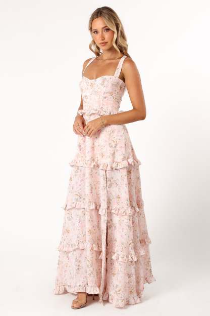 Lillee Tiered Maxi Dress - Pink Floral-Sunny Prom