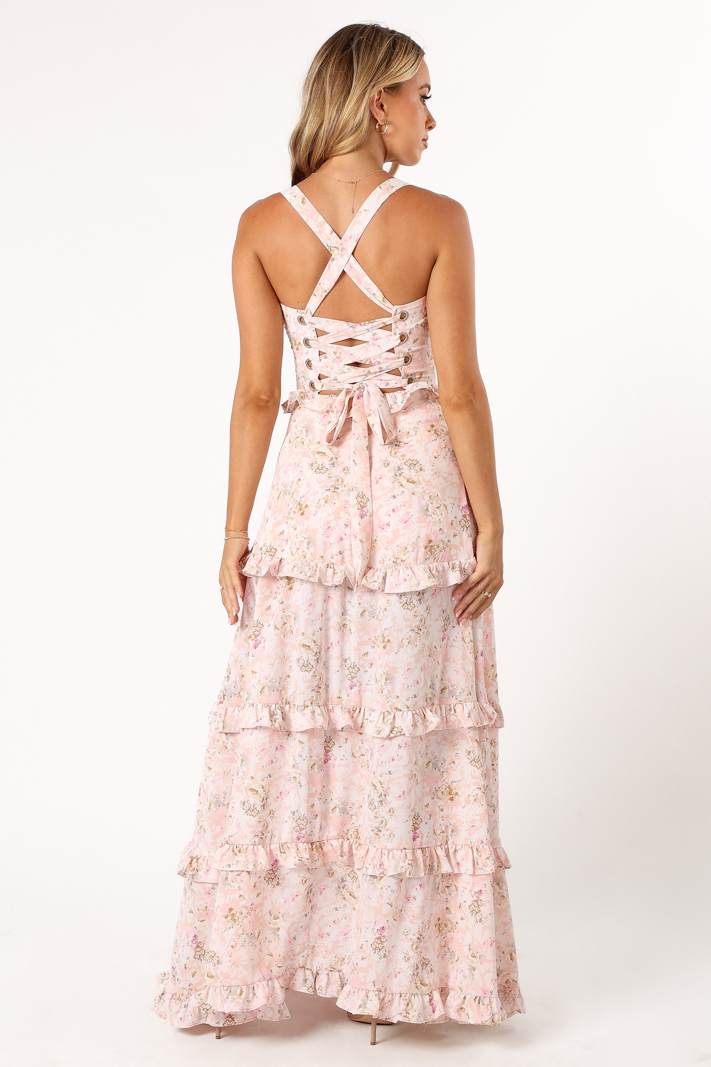 Lillee Tiered Maxi Dress - Pink Floral-Sunny Prom