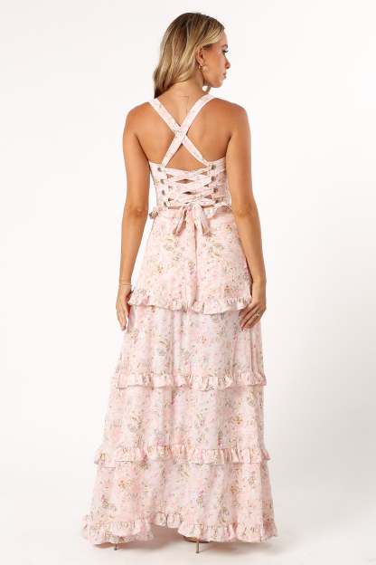 Lillee Tiered Maxi Dress - Pink Floral-Sunny Prom