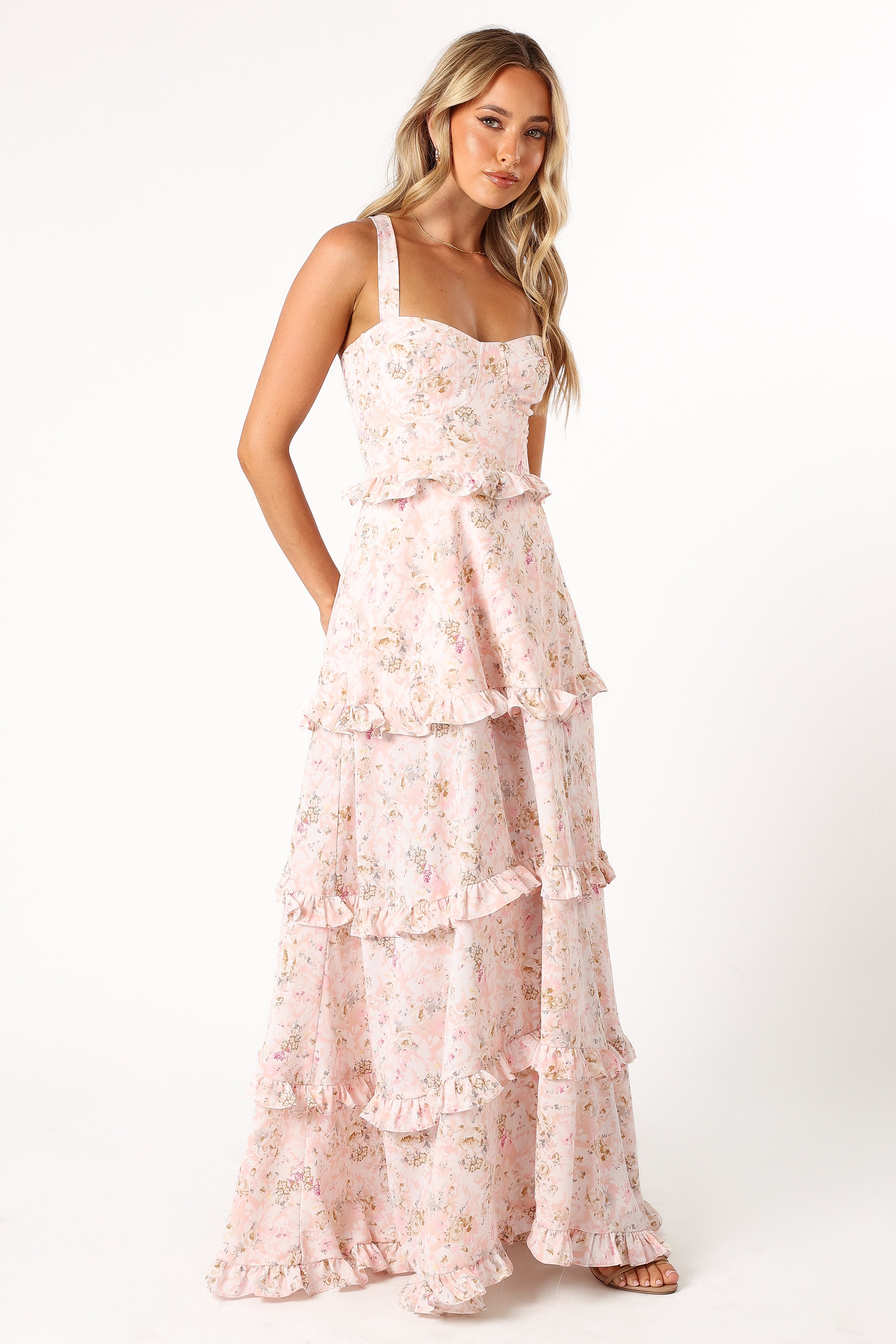 Lillee Tiered Maxi Dress - Pink Floral-Sunny Prom