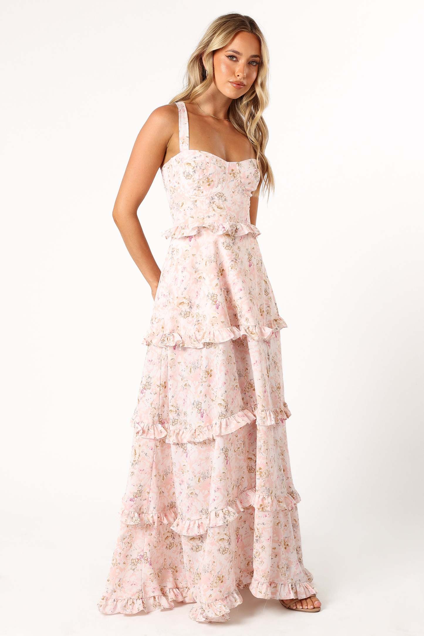 Lillee Tiered Maxi Dress - Pink Floral-Sunny Prom