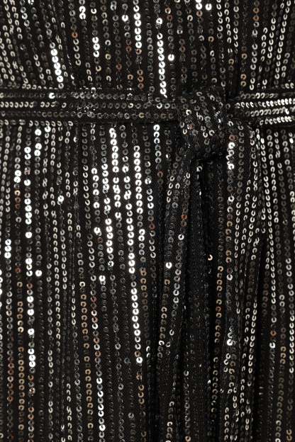 Linnie Long Sleeve Mini Dress - Black Sequin-Sunny Prom