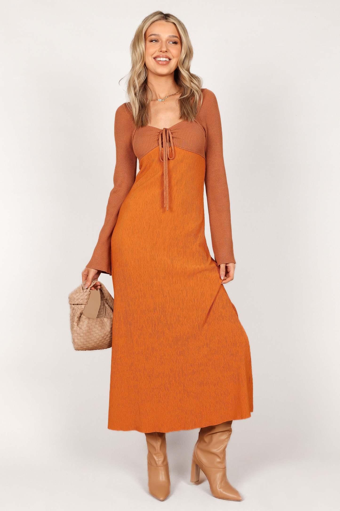 Lirique Long Sleeve Maxi Dress - Tan/Orange-Sunny Prom