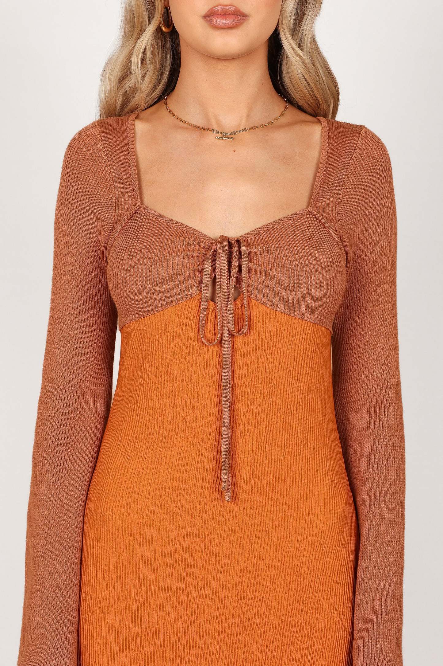Lirique Long Sleeve Maxi Dress - Tan/Orange-Sunny Prom