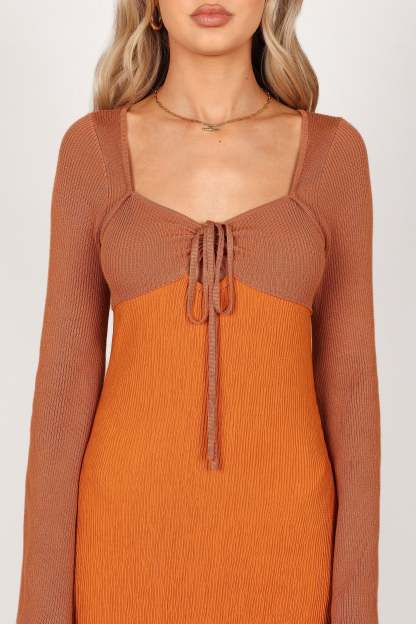 Lirique Long Sleeve Maxi Dress - Tan/Orange-Sunny Prom