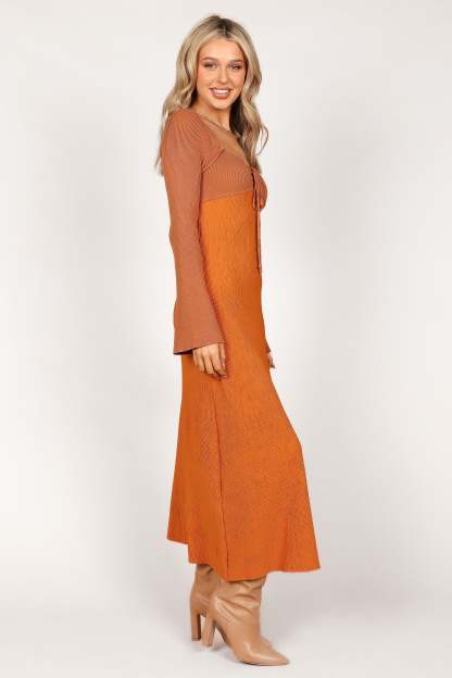 Lirique Long Sleeve Maxi Dress - Tan/Orange-Sunny Prom
