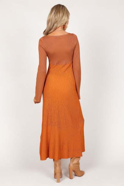 Lirique Long Sleeve Maxi Dress - Tan/Orange-Sunny Prom