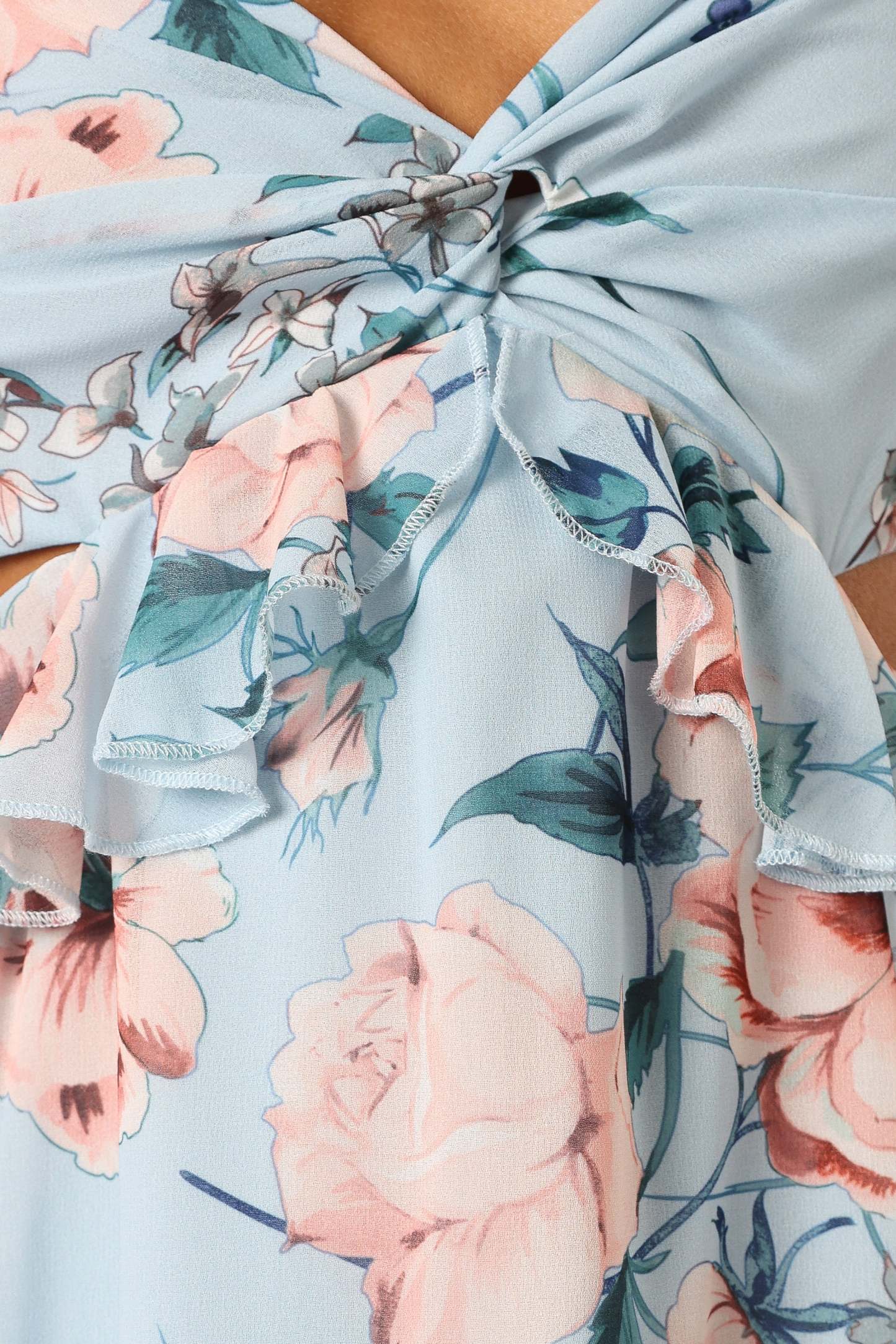 Lucah Frill Shoulder Maxi Dress - Blue Floral-Sunny Prom
