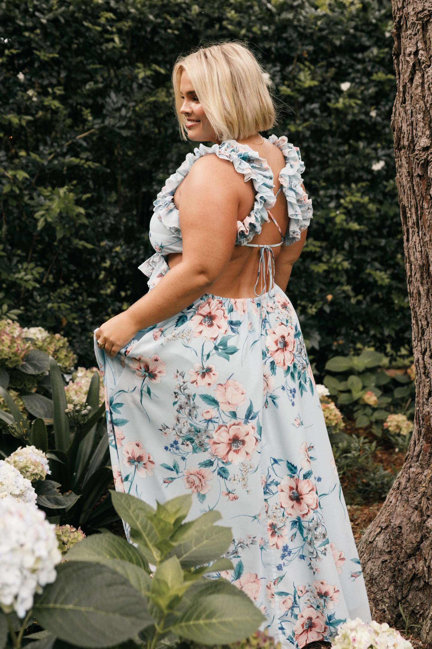 Lucah Frill Shoulder Maxi Dress - Blue Floral-Sunny Prom